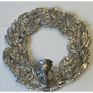 Seagull Pewter 1999 Étain Zinn Rose Wreath Wall Sconce